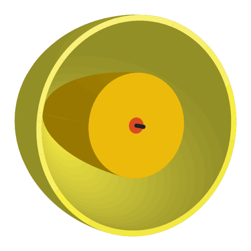 This is a 3D rendering of the reality model as depicted so far. That object is turned somewhat so that the viewer can see the concentrically enclosed areas that define the end of the cucumber (as described in the previous alternate text.)